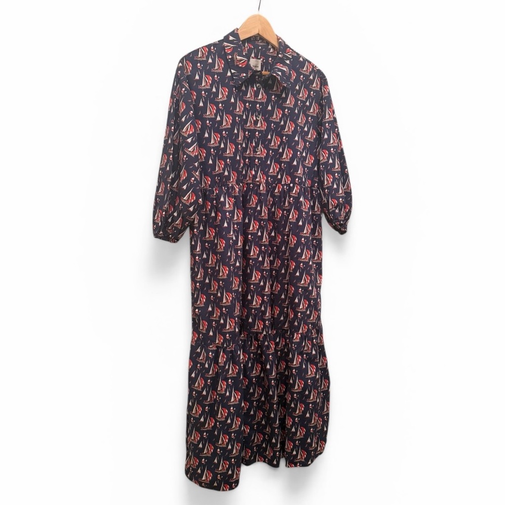 Anthropologie Maeve The Bettina Tiered Midi Dress Sailboat Print Size S - Picture 6 of 13